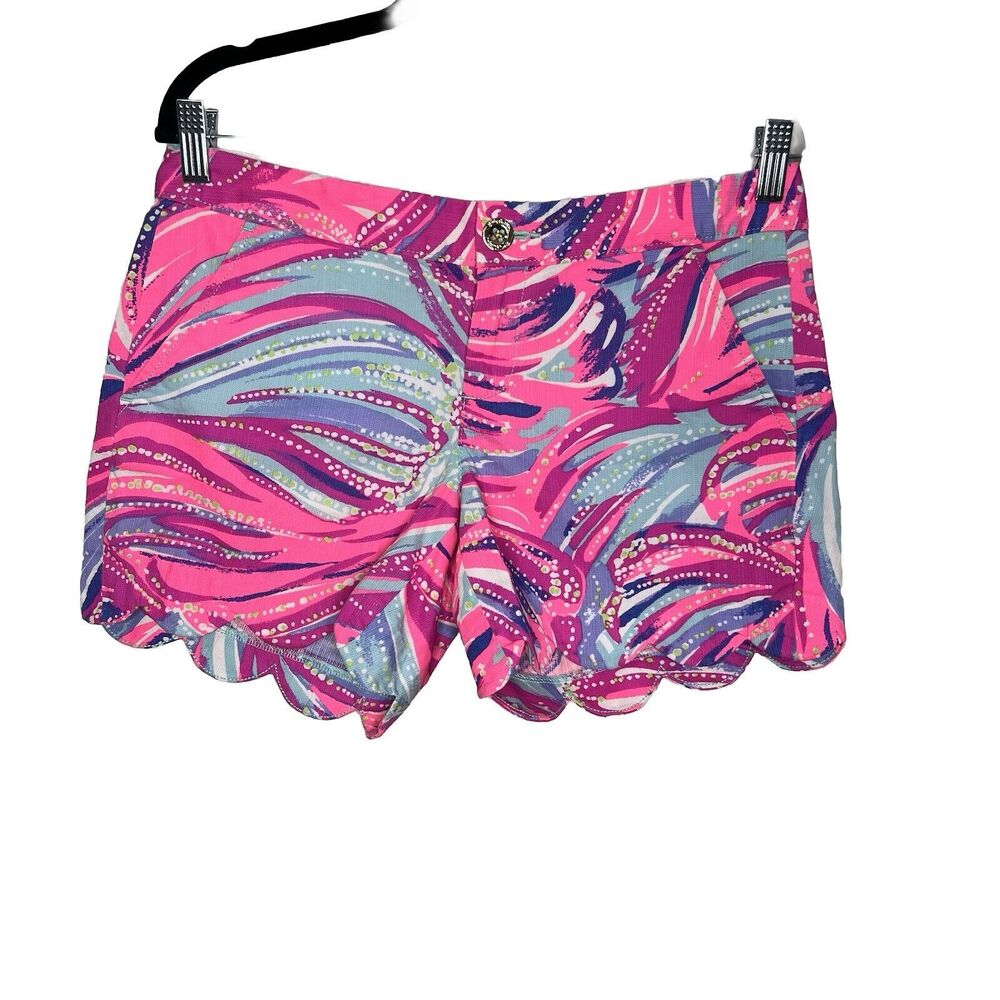 Lilly Pulitzer Shorts Women's 2 Pink Blue Scallop Hem The Buttercup Short